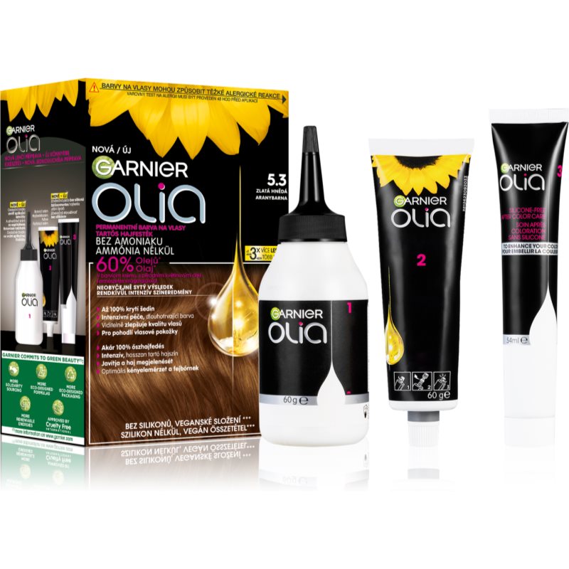 Garnier Olia Big Kit trwała farba do włosów odcień 5.3 Golden Brown 1 szt.