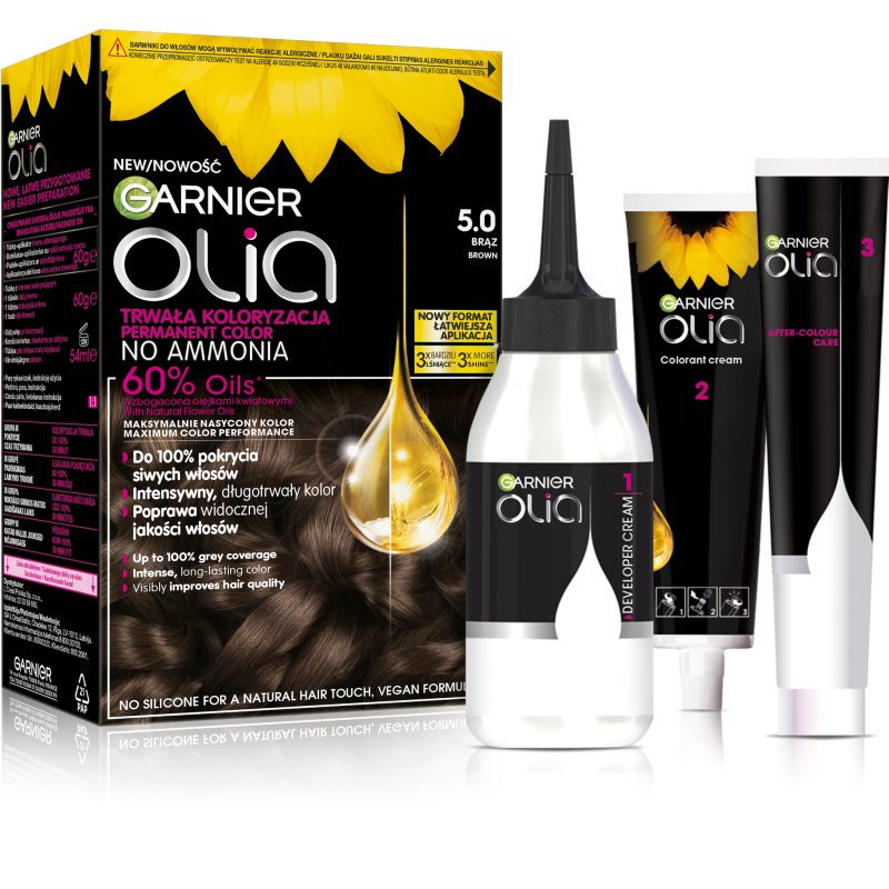 GARNIER OLIA TRWAŁA FARBA DO WŁOSÓW BEZ AMONIAKU 5.0 BRĄZ