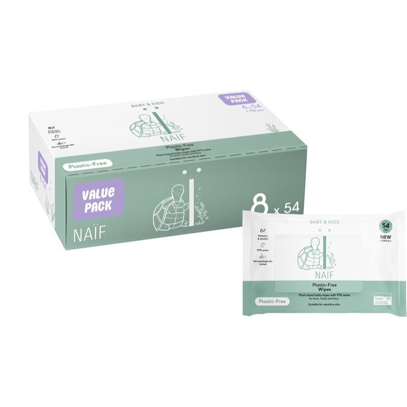 Naif Baby & Kids Plastic Free Wipes chusteczki nawilżane dla dzieci od urodzenia 8x54 szt.