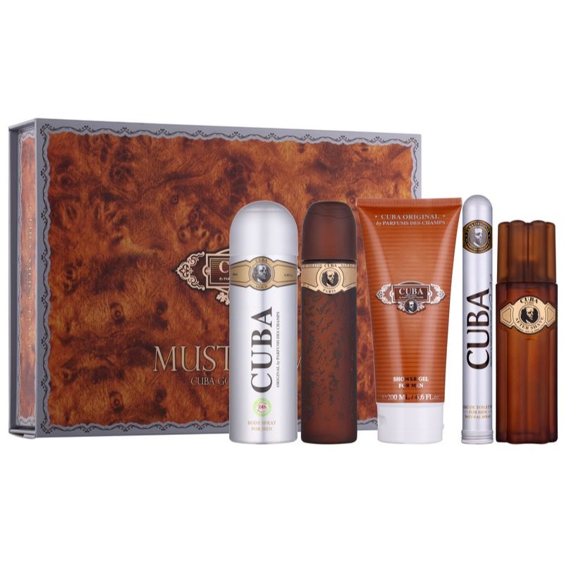 Cuba Original Gold Must Have zestaw woda toaletowa spray 100ml + woda toaletowa spray 35ml + dezodorant spray 200ml + żel pod prysznic 200ml + woda po goleniu