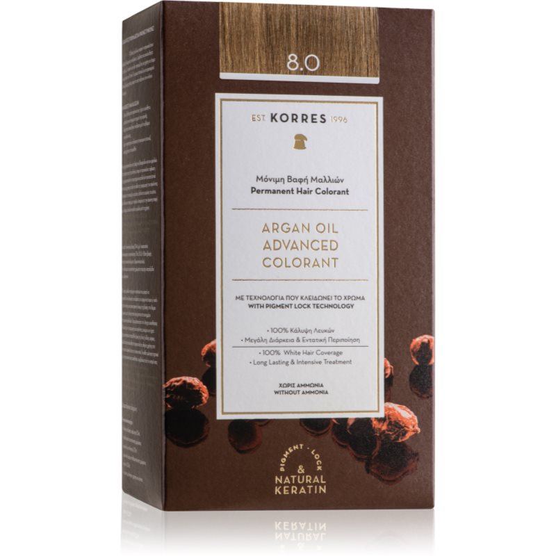 Korres Argan Oil trwała farba do włosów z olejkiem arganowym odcień 8.0 Light Blonde 50 ml