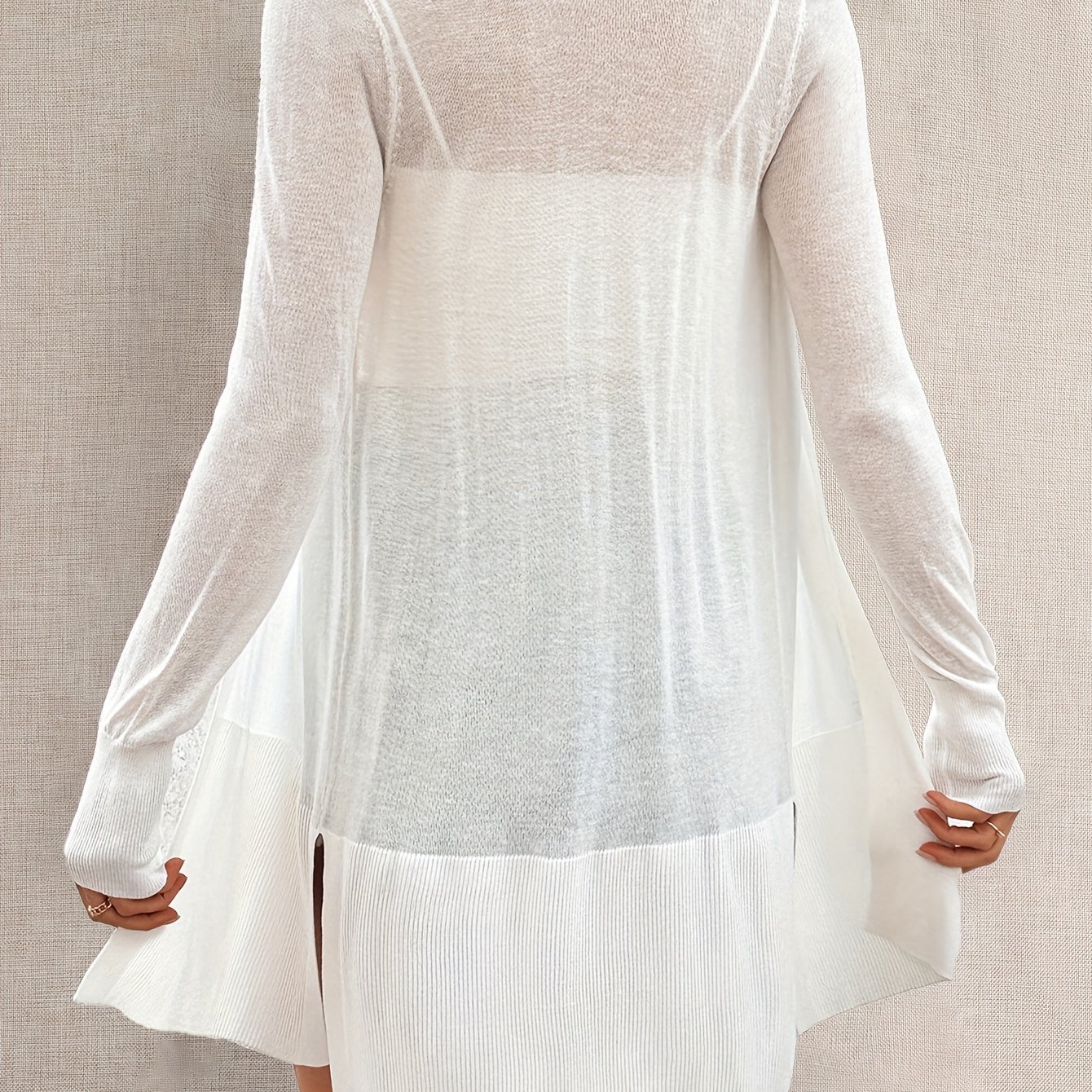 TEMU Letni Kardigan Plażowy dla Kobiet o Wysokiej Elastyczności - Lekki, Otwarty z Długim Rękawem i Rozcięciem na Boku, Półprzezroczysty Pokrowiec do