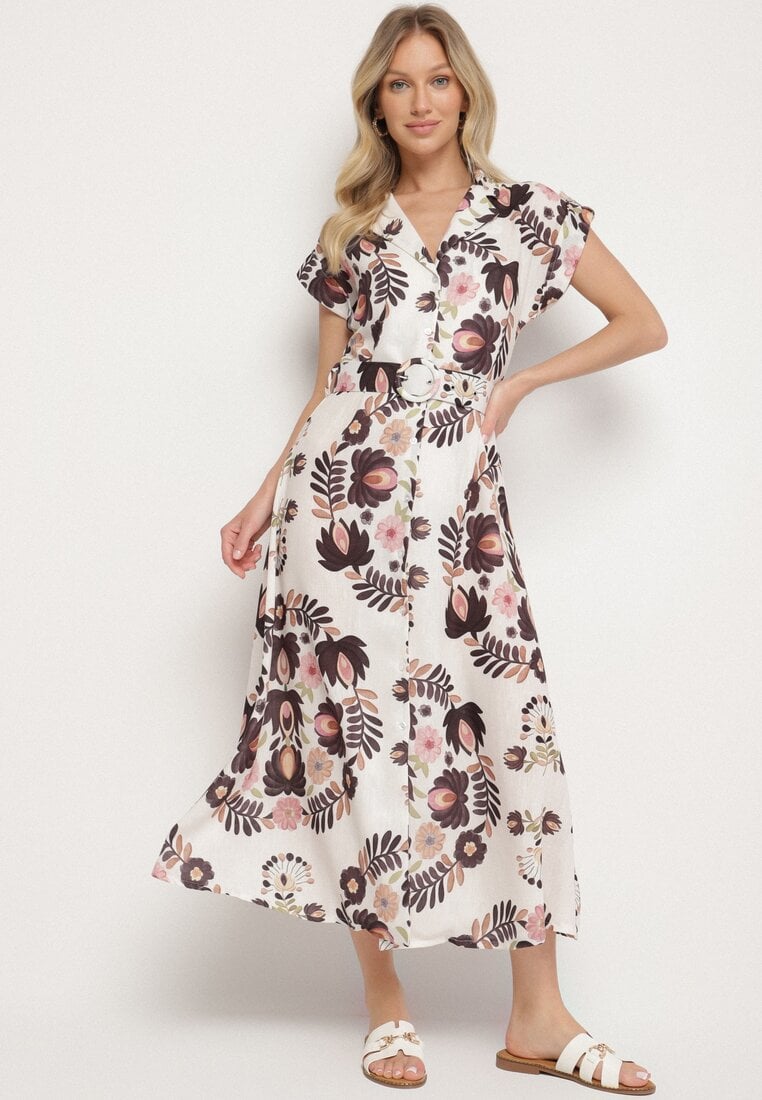 Czarna Sukienka z Wiskozą o Koszulowym Kroju z Paskiem z Klamrą Nitasiela