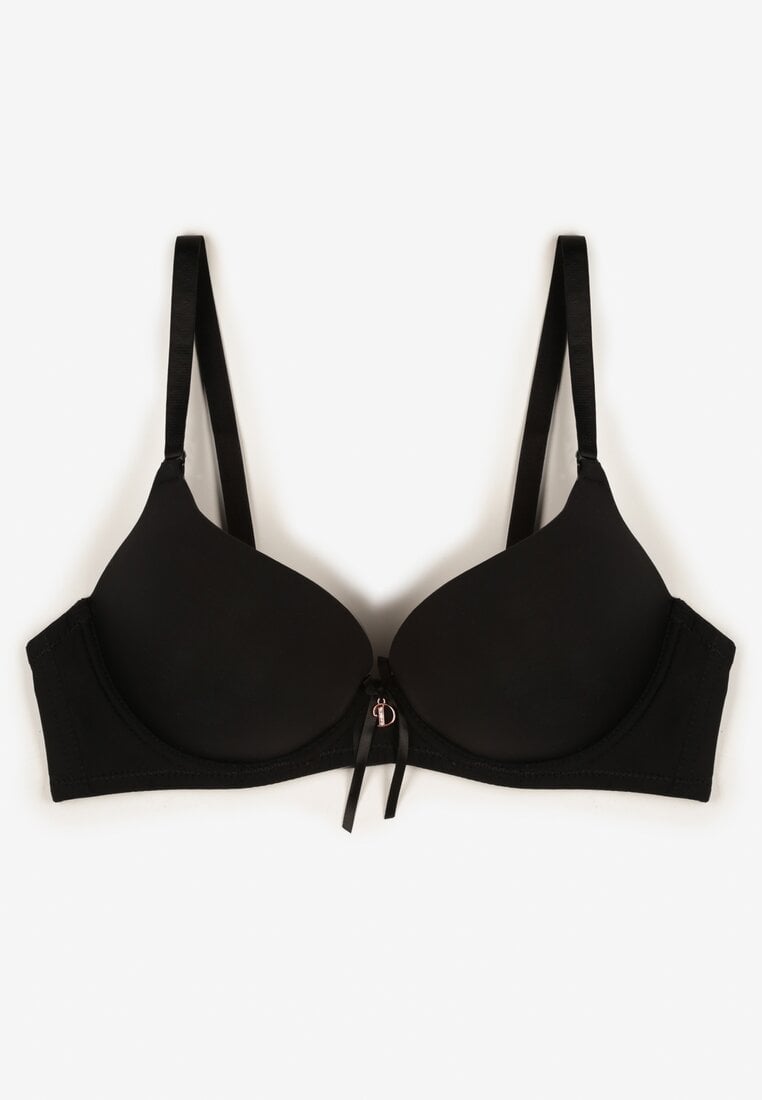 Czarny Gładki Biustonosz z Ramiączkami z Możliwością Odpięcia Salmiria