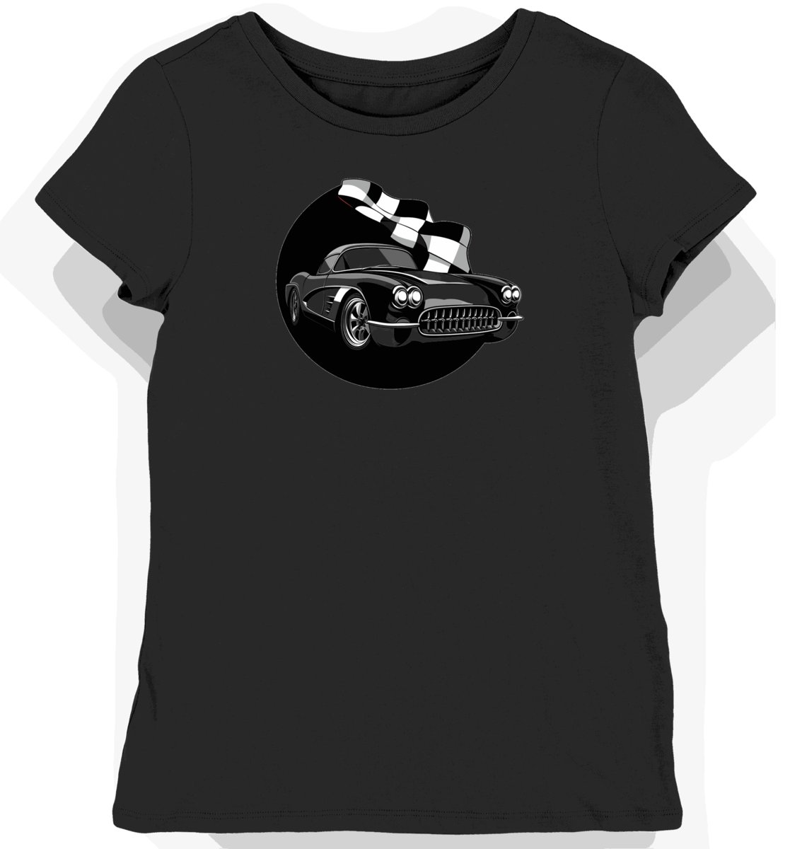 Koszulka damska czarna z motywem eleganckiego samochodu S