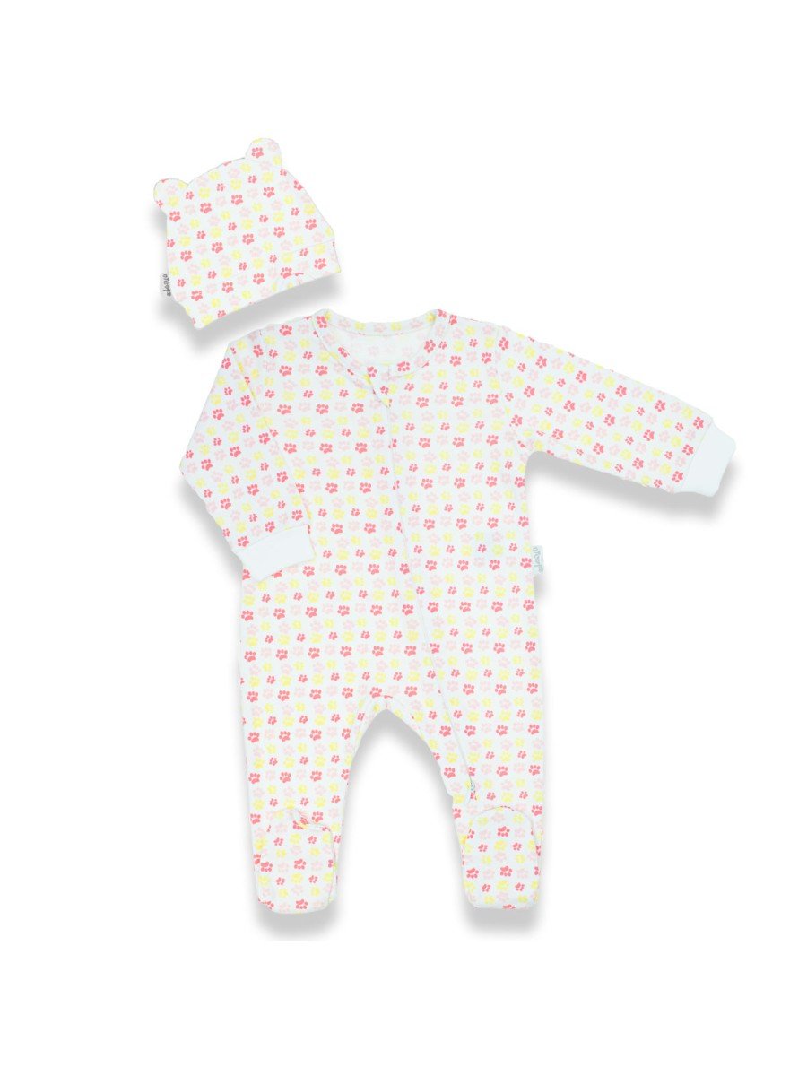 Niemowlęcy komplet 2-częściowy pajac + czapka biały Nicol,r.68