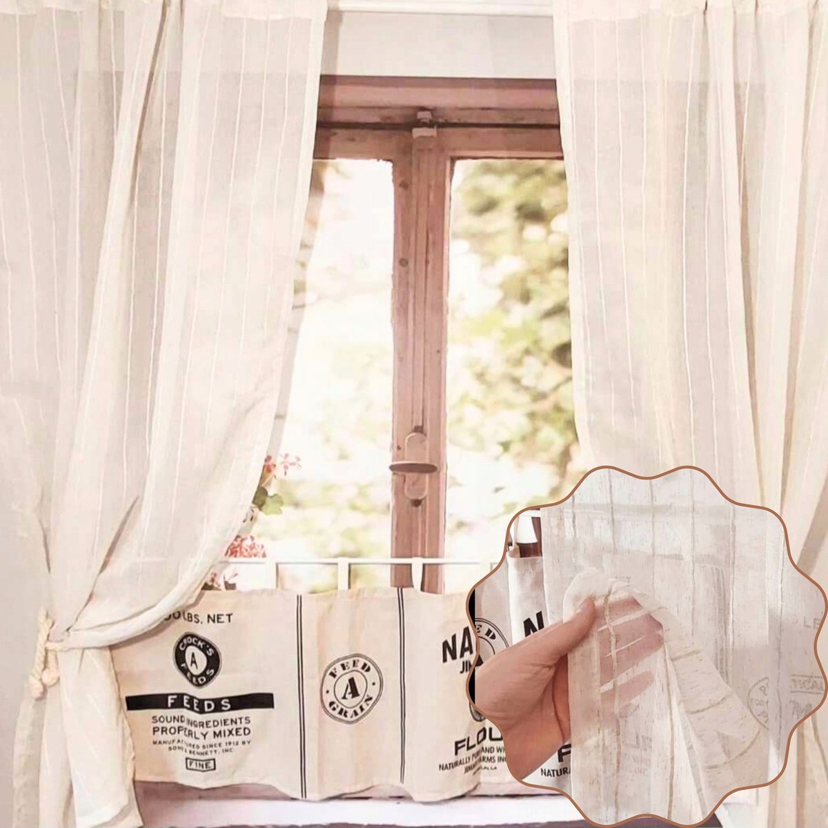 Zasłona lniana boho w prążki zasłony do pokoju panel do salonu 140/265cm