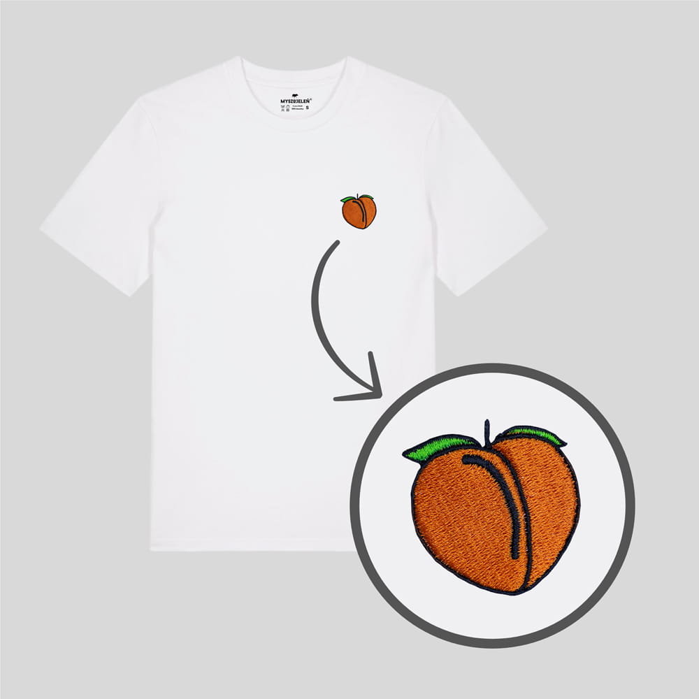 Haftowany T-shirt - BRZOSKWINIA - biały L