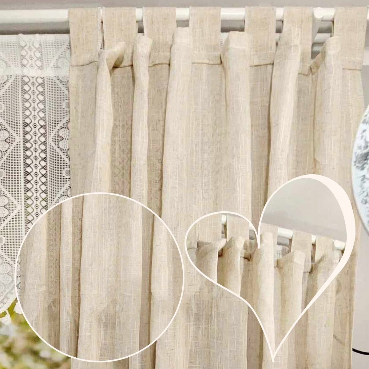Zasłona gotowa lniana BOHO na szelki zasłony panel SHABBY 150/250cm