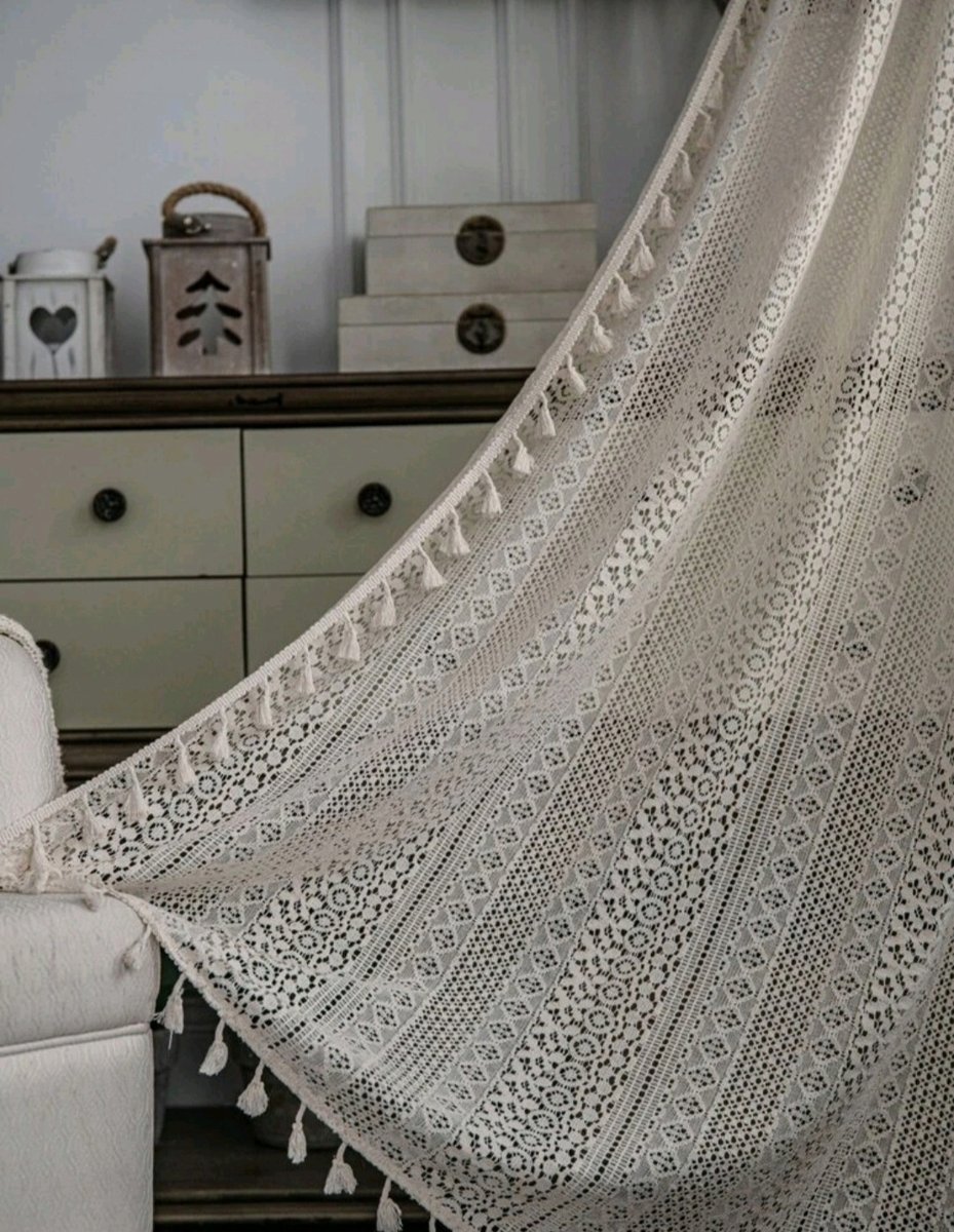 Zasłona dziergana do pokoju do salonu boho frędzle 140/260cm