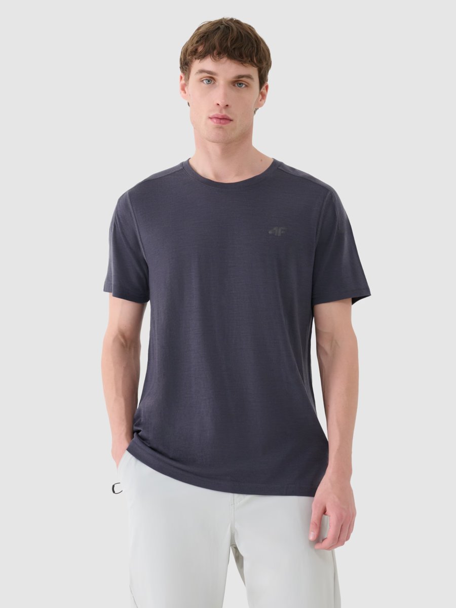 4F Koszulka trekkingowa z wełną Merino męska 4FWSS25TFTSM1268-22S Czarny Roz. XL