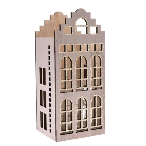 Drewniany świecznik lampion świeca szary na święta