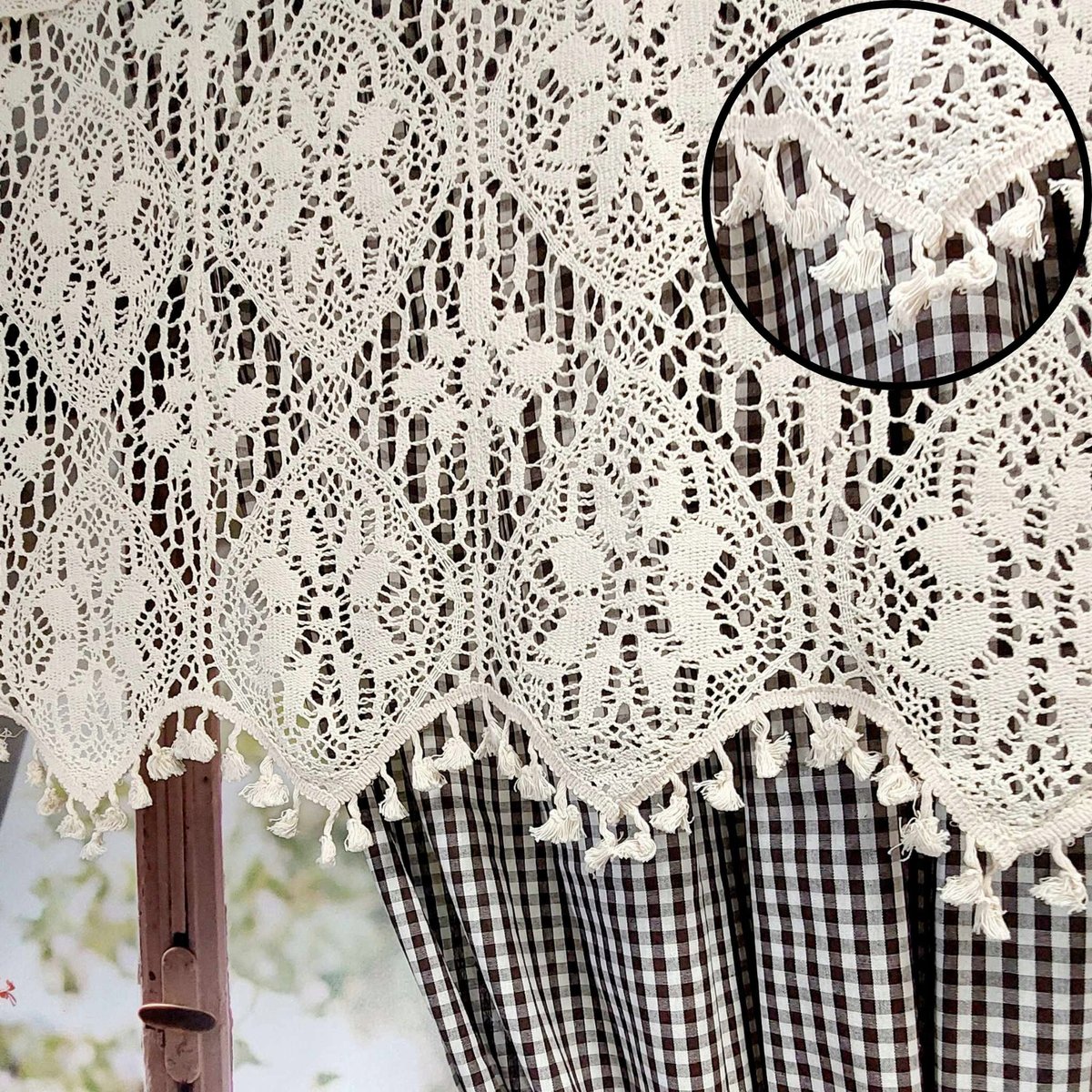 Zazdrostka Firanka Boho do Kuchni elegancka koronkowa dziergana 150/70 cm