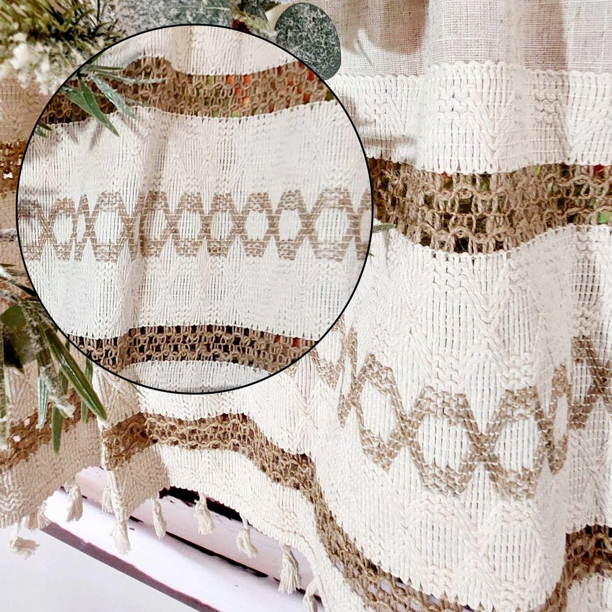 Zazdrostka Firanka tkana Boho do Kuchni z Frędzlami SHABBY 130/45cm