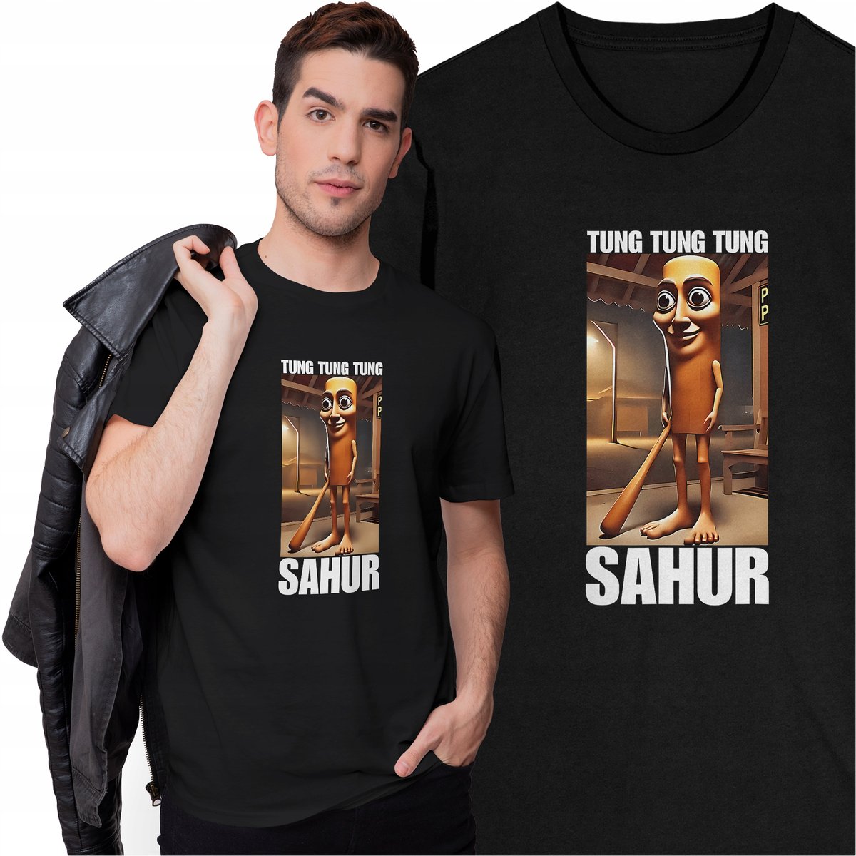 Śmieszna Koszulka Tung Tung Tung Sahur T-shirt Mem Tik Tok Viral Mem