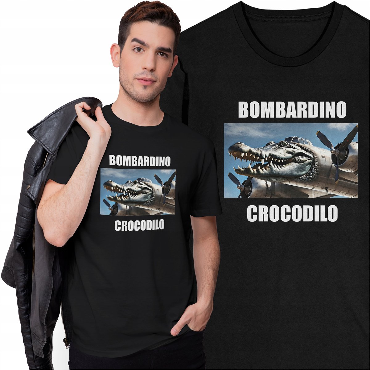 Śmieszna Koszulka Bombardino Crocodilo T-shirt Mem Tik Tok Viral Mem