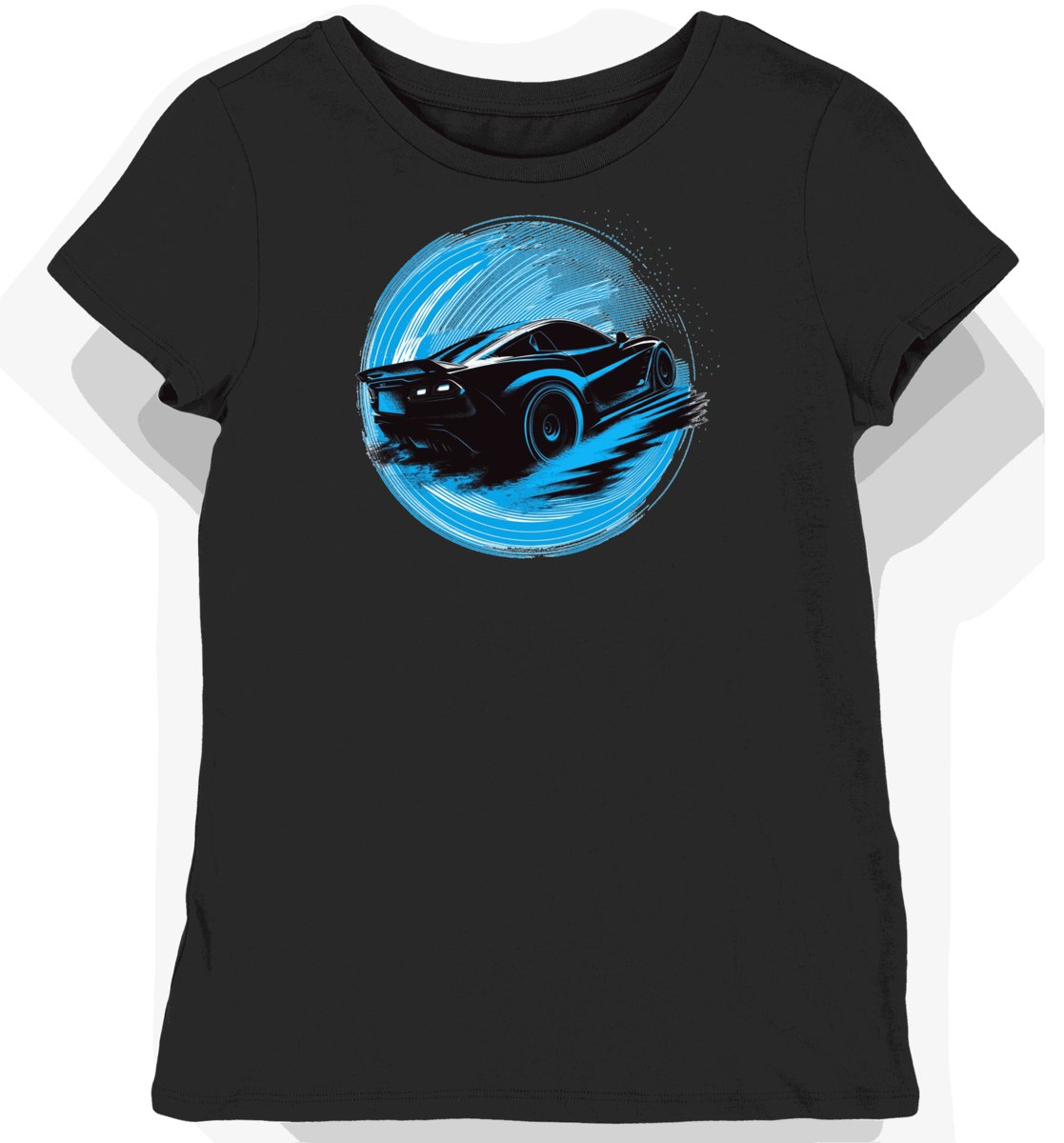 Koszulka damska czarna z grafiką eleganckiego samochodu S