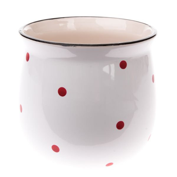 Osłonka doniczka ceramiczna ozdobna biała kropki