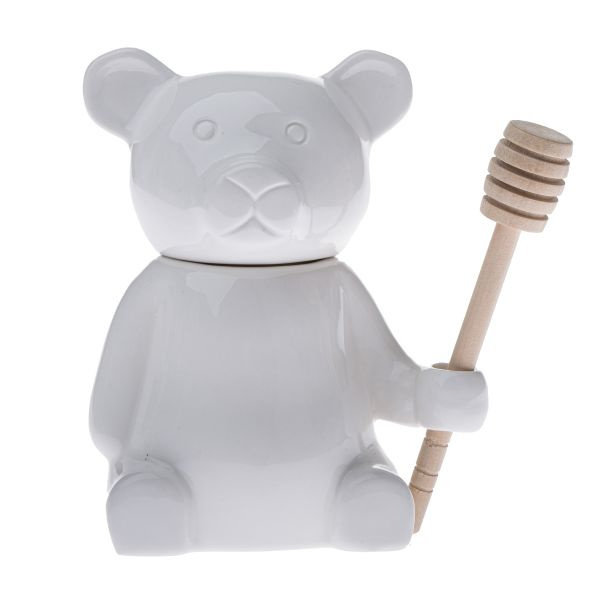 Pojemnik na miód biały ceramiczny łyżka miś słoik
