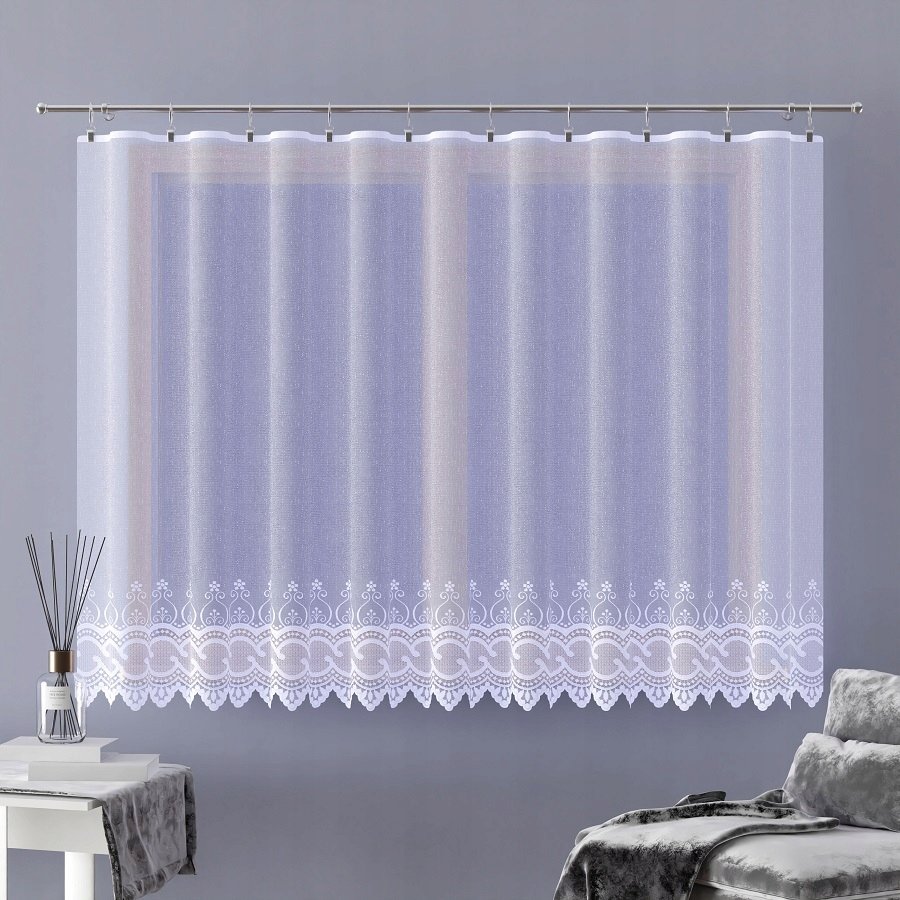 FIRANKA ŻAKARDOWA METRAŻOWA 618499/160 BIAŁA ZE WZOREM NA SAMYM DOLE