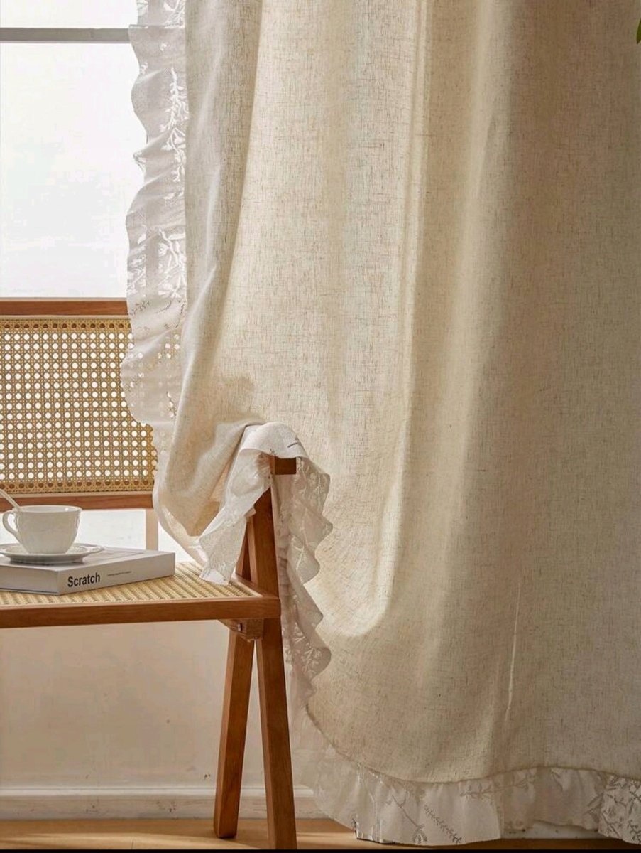 Zasłony gotowe lniane BOHO z falbanami panel sztora LEN 140/260cm
