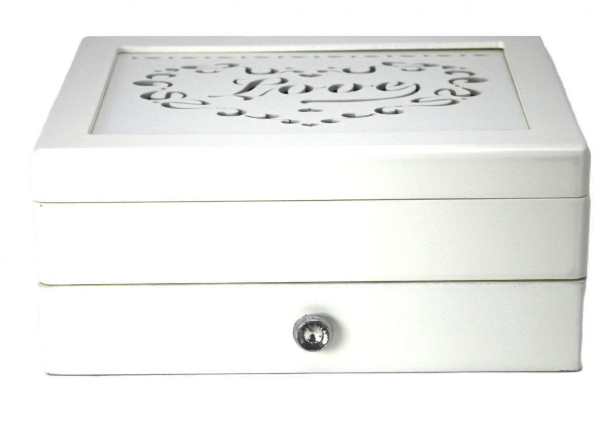 Drewniana szkatułka biała na biżuterię organizer