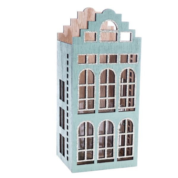 Drewniany świecznik lampion świeca mięta na święta