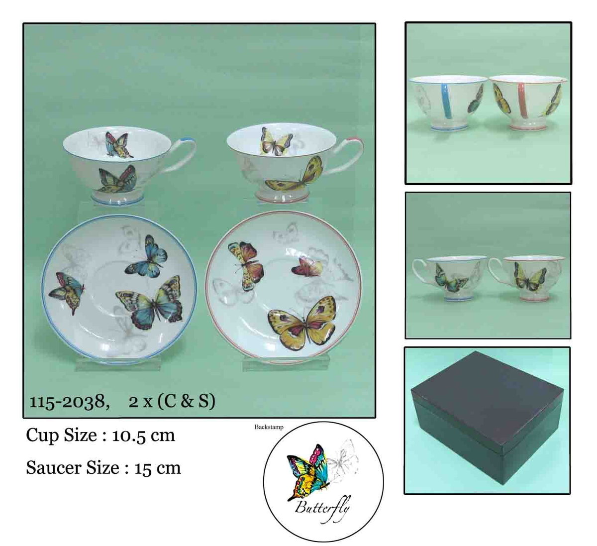 2 X PORCELANOWA FILIŻANKA I SPODEK PREZENT NA URODZINY motyle