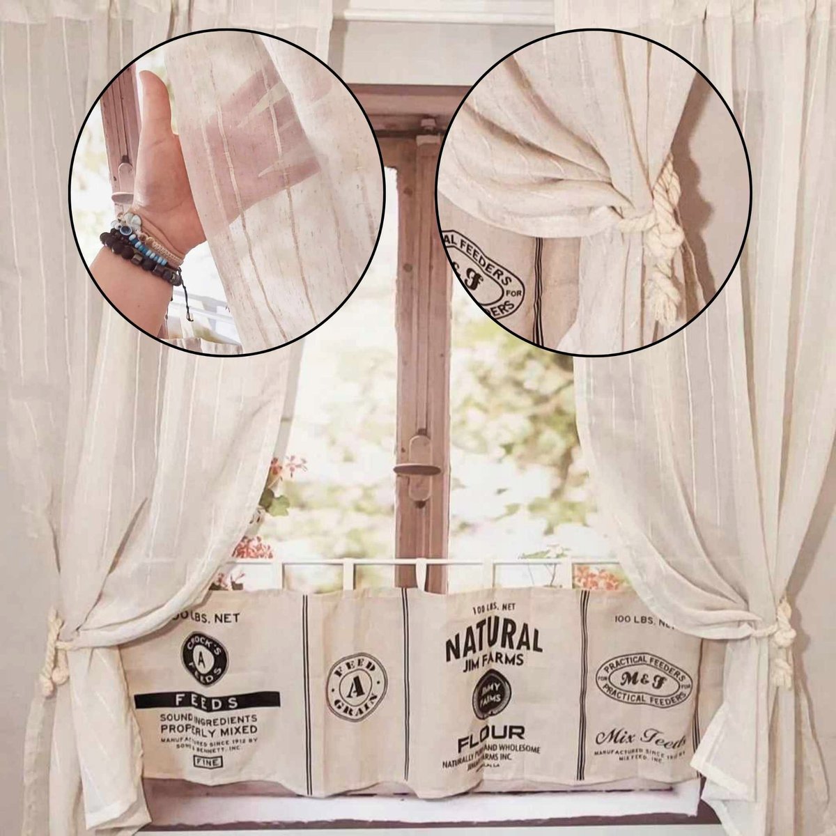 Zasłona gotowa lniana boho w prążki zasłony do pokoju panel 140/260cm