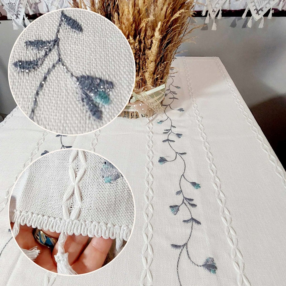 Obrus na stół do salonu do pokoju z frędzlami LEN boho loft 140/180cm