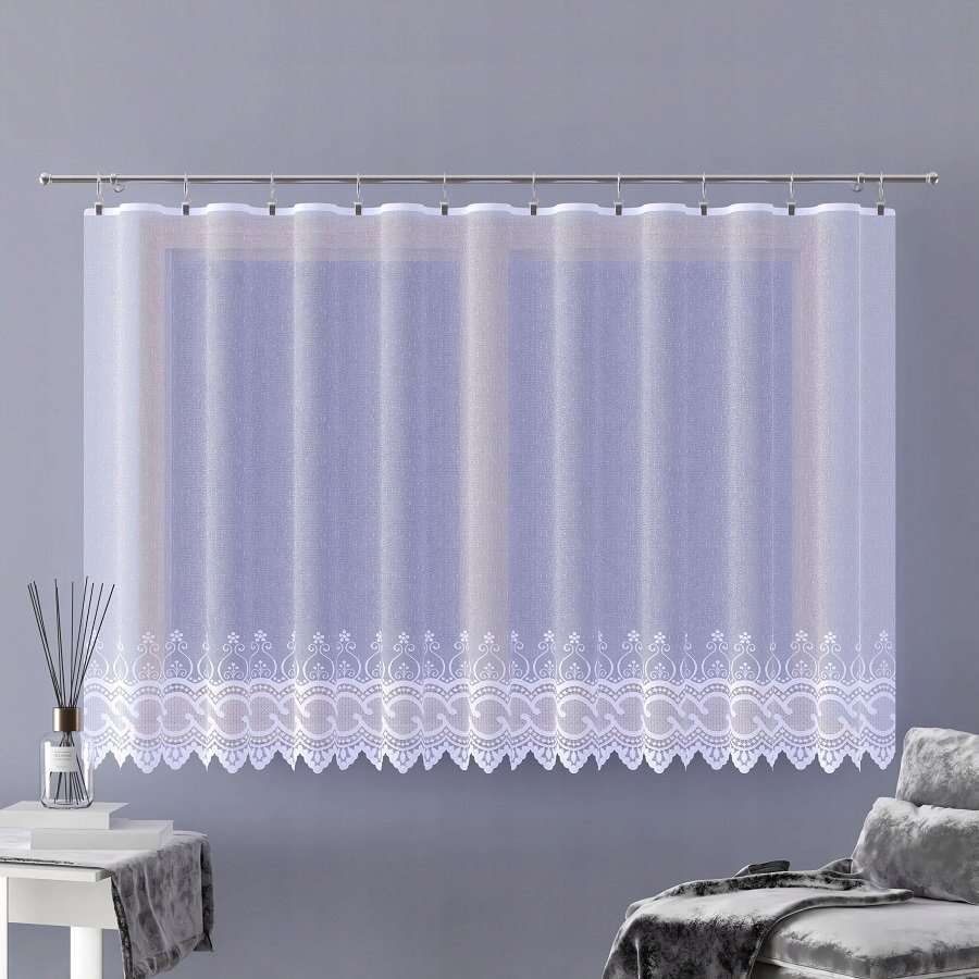 FIRANKA ŻAKARDOWA 618499/140 ŻAKARD BIAŁA ZE WZOREM NA SAMYM DOLE