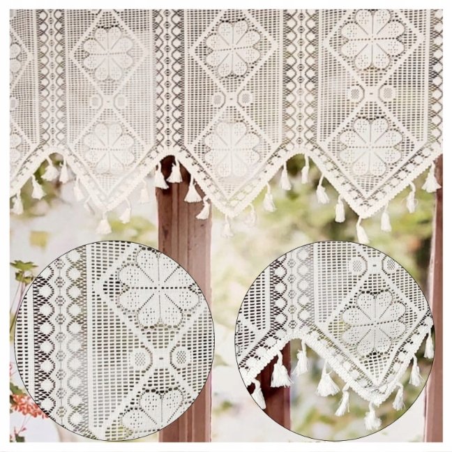 Zazdrostka Firanka Boho z Frędzlami Koronkowa SHABBY do Kuchni 135/60 cm