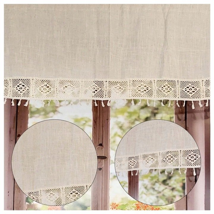 Firana boho do kuchni panel z lnu z koronką SHABBY 100/45cm