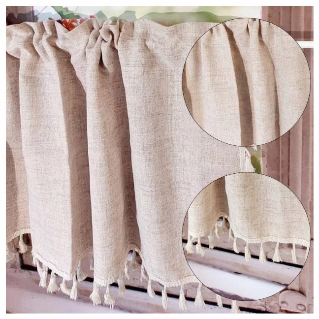 Zazdrostka Firanka Lniana z Frędzlami Boho do Kuchni SHABBY 110/45cm