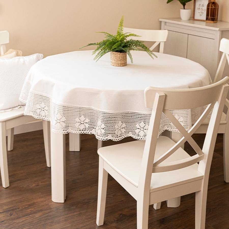 Bawełniany, okrągły obrus z ażurem, kolor biały, Rachela, - średnica 160 cm