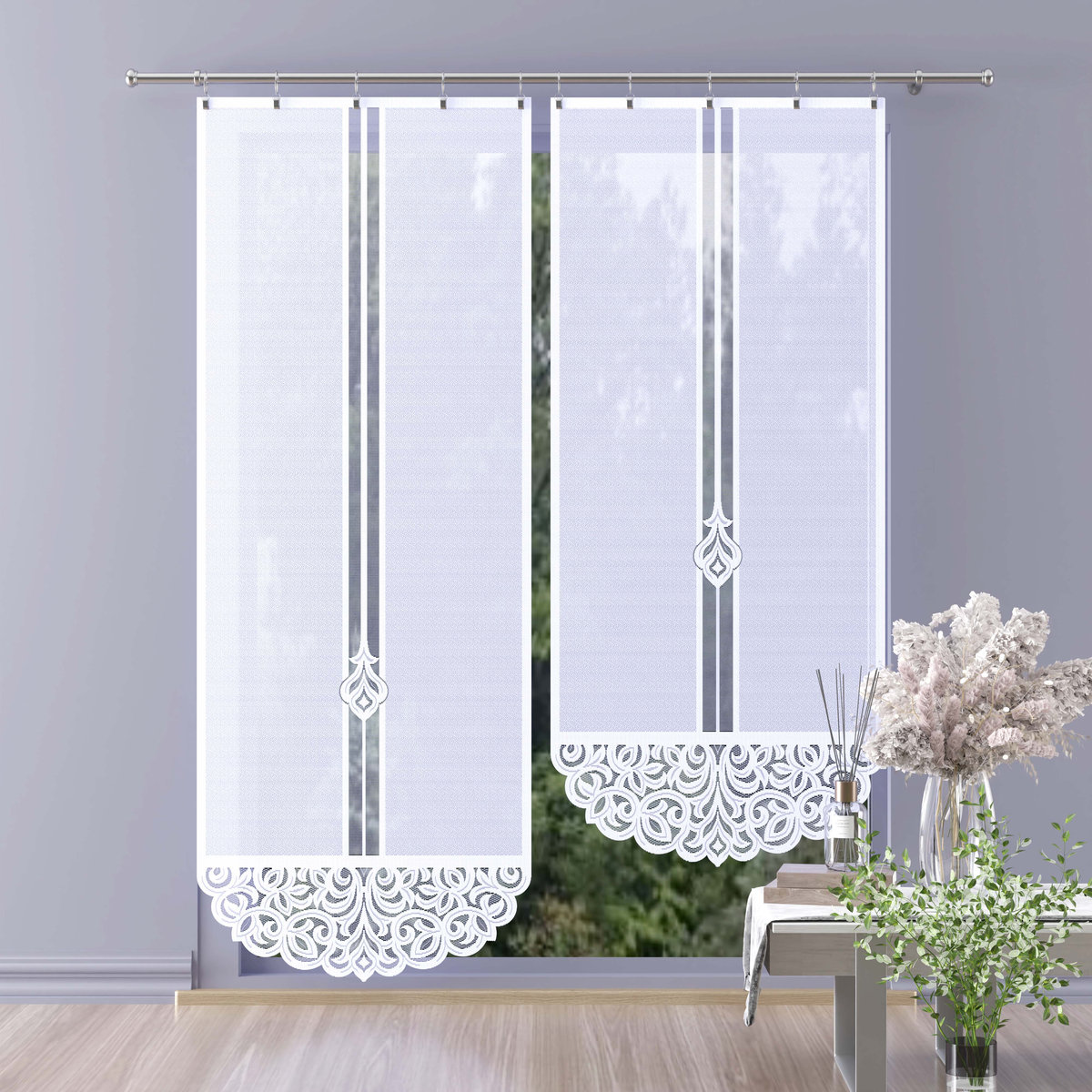 Firanka długi panel żakard biały gotowy 90x230cm G458