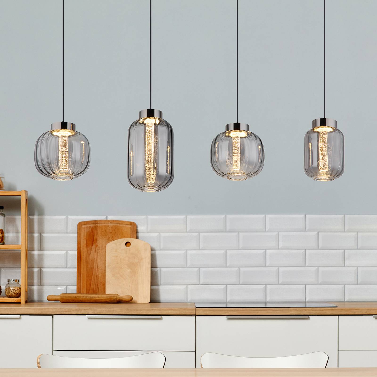 Globo Lampa wisząca szklana Fluoro, aluminiowy / szary / cynkowy, salon / jadalnia, szkło