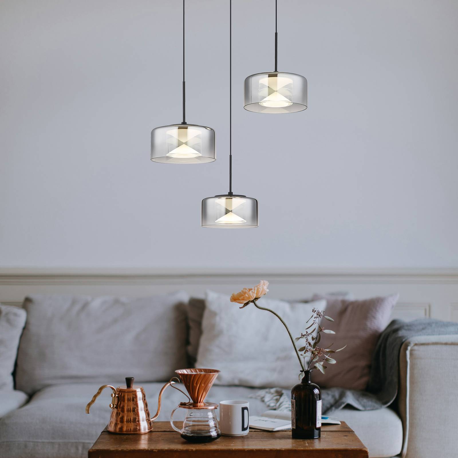 Globo Lampa wisząca Belinda, aluminiowy / szary / cynkowy, salon / jadalnia, szkło