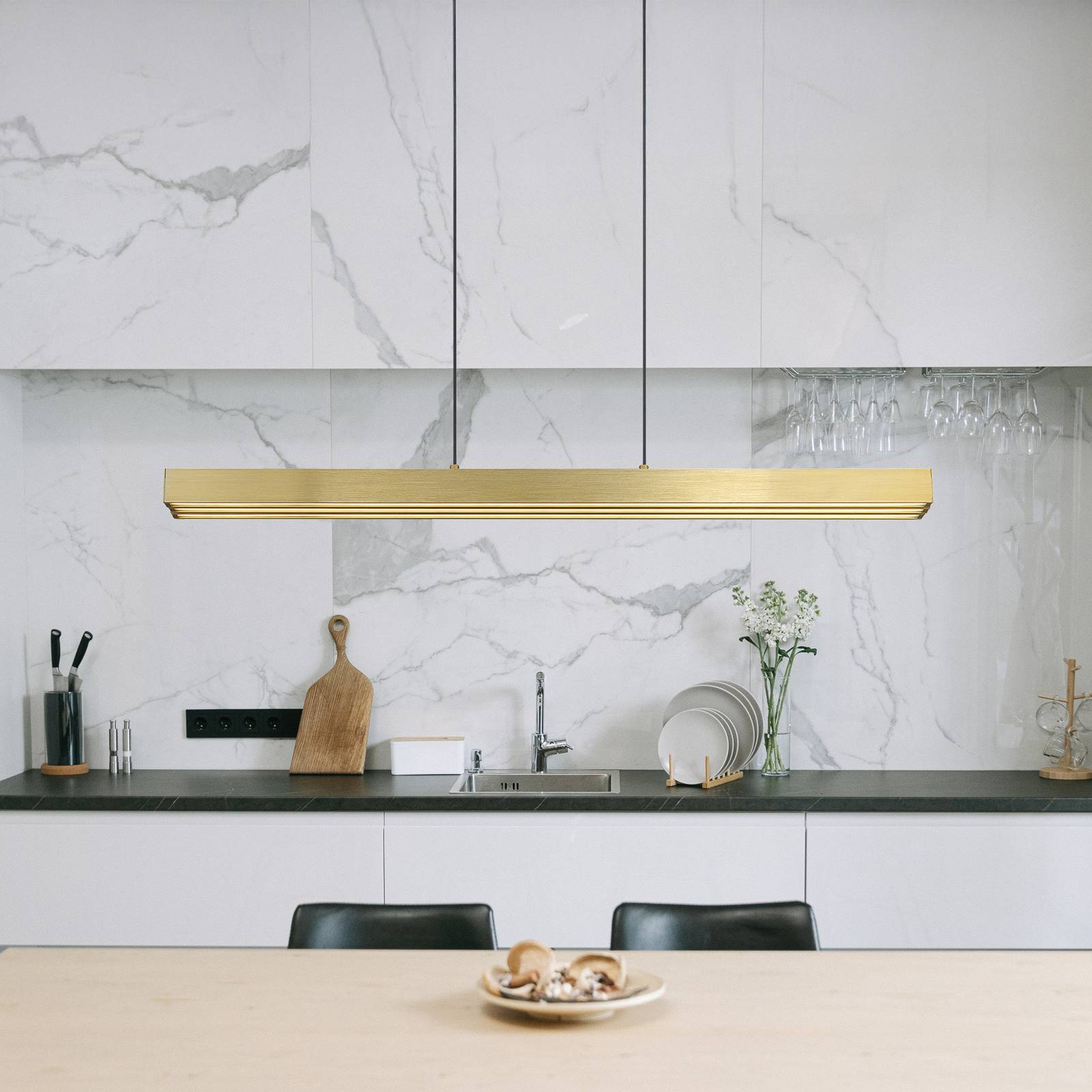 Globo Lampa wisząca Ethan, możliwość ściemniania, brązowy / mosiężny, salon / jadalnia, aluminium, nowoczesny