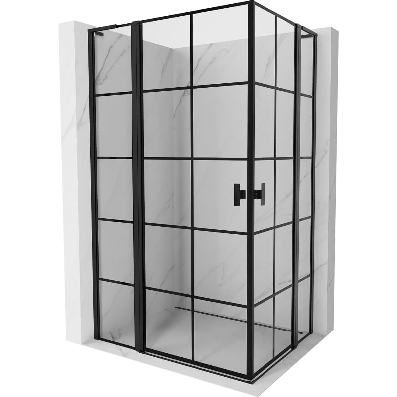 Mexen Mist L Duo kabina prysznicowa uchylna 120 x 115 cm, czarna kratka, czarna - 8A4L-120L-115P-70-77