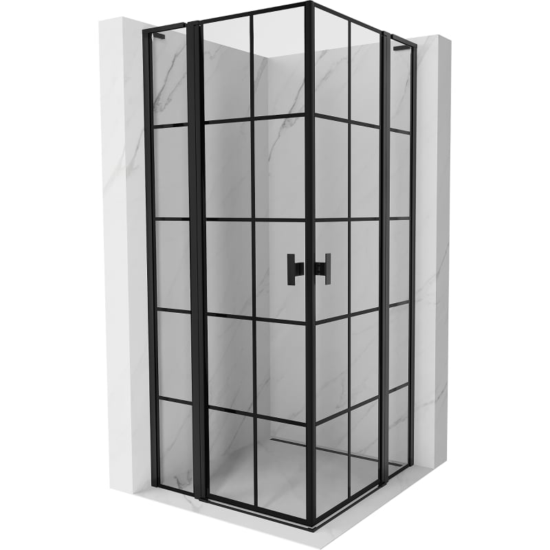 Mexen Mist L Duo kabina prysznicowa uchylna 100 x 100 cm, czarna kratka, czarna - 8A4L-100L-100P-70-77