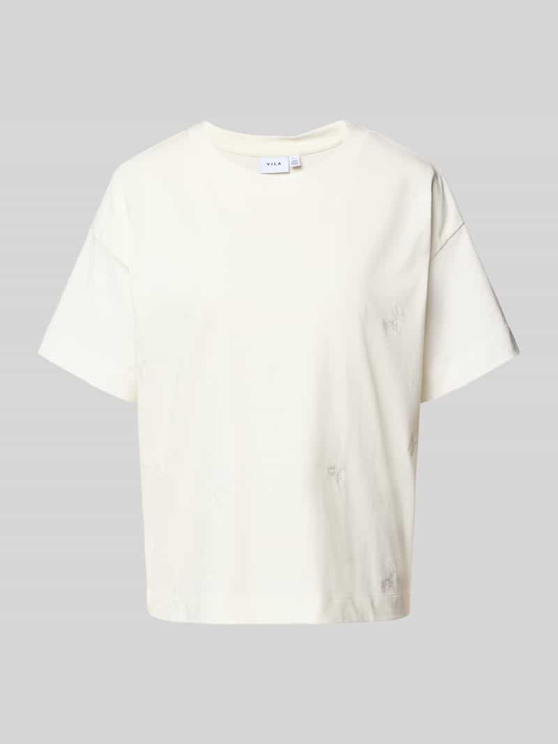 T-shirt z prążkowanym, okrągłym dekoltem model ‘MONIE’