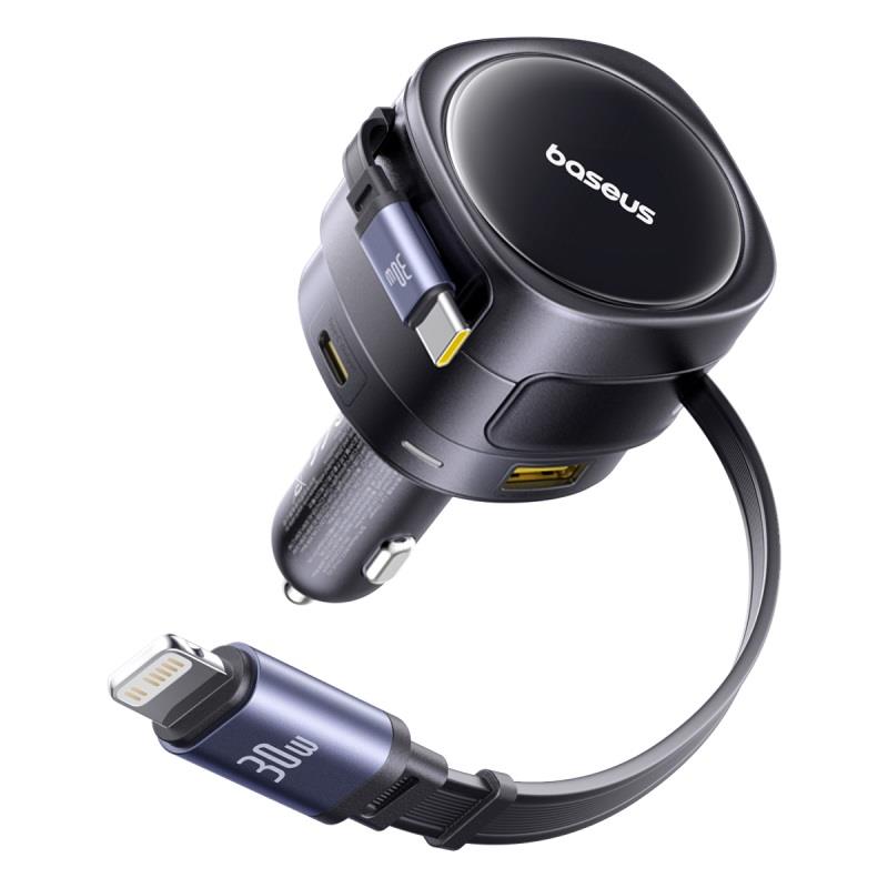 Baseus ładowarka samochodowa PD 1x USB-C 1x USB 90W + kabel USB-C - Lightning czarna
