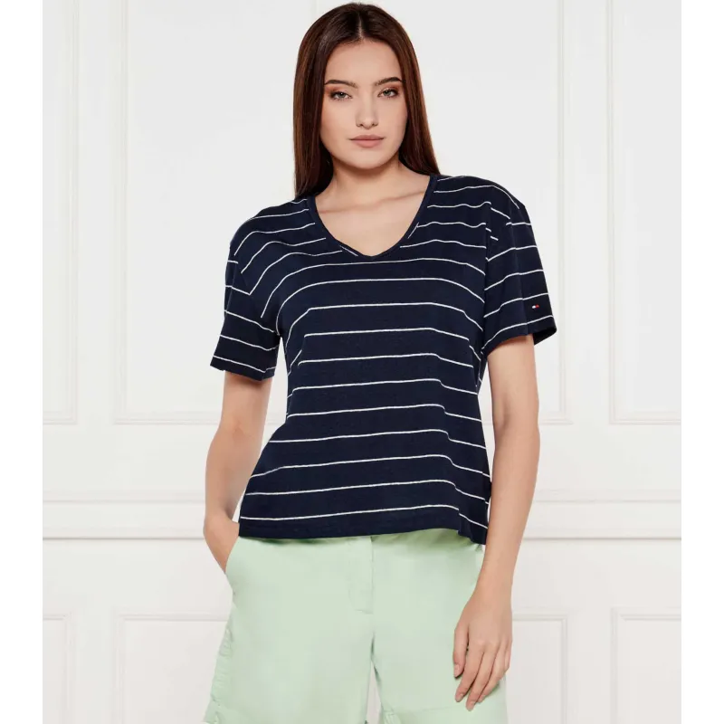 Tommy Hilfiger T-shirt Loose fit z dodatkiem lnu