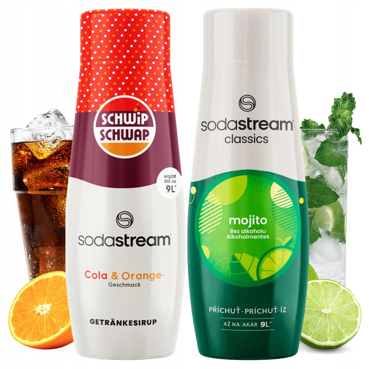 Zestaw 2 Syropów Sodastream Shwip Shwap Cola Pomarańcza + Mojito Mohito