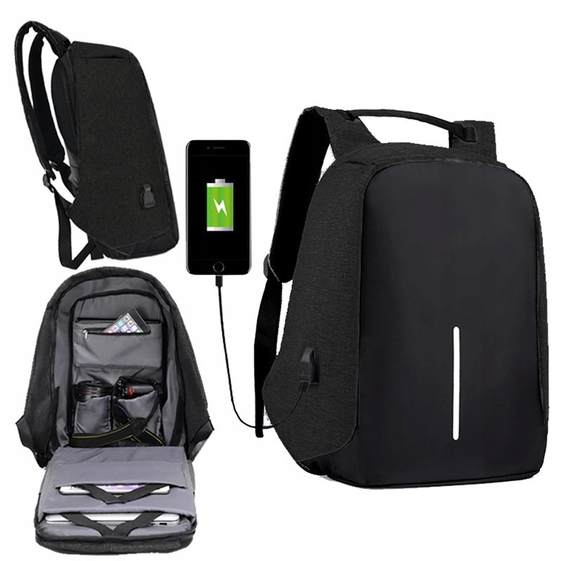 PLECAK SZKOLNY NA LAPTOP CZARNY TURYSTYCZNY MIEJSKI WODOODPORNY ODBLASK USB