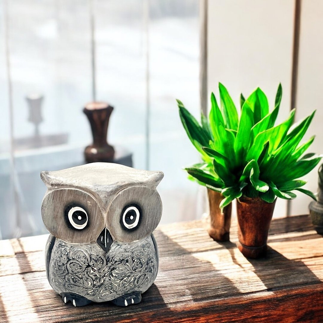 Sowa Drewniana Figurka Dekoracyjna Sówka Ozdoba Wnętrz Idealny Prezent 10cm