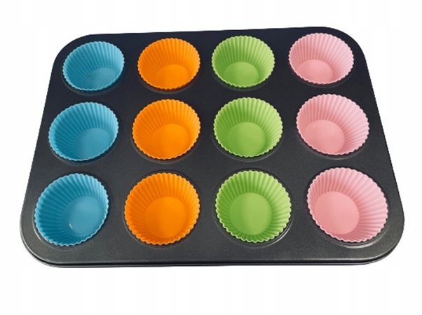 Forma blacha na babeczki do pieczenia muffinki foremki silikonowe 12 sztuk
