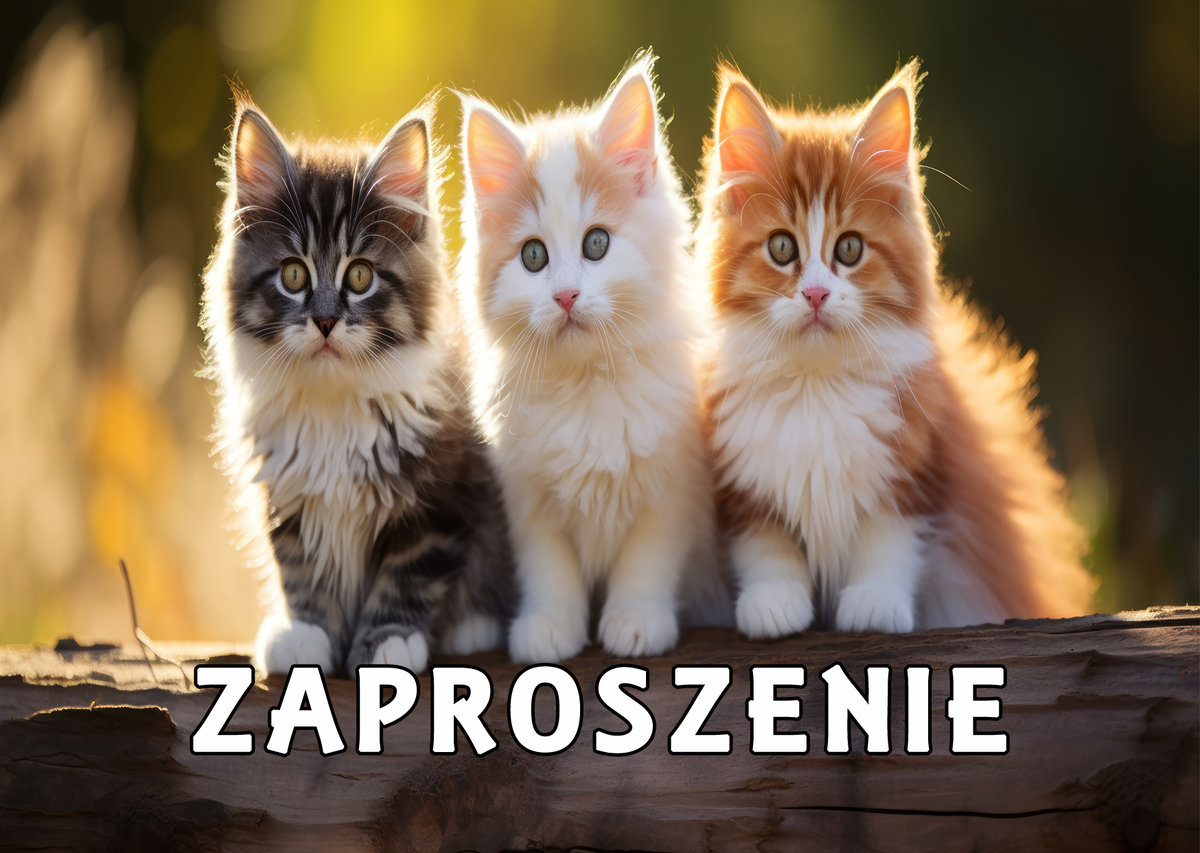 5x Zaproszenia na urodziny dla dzieci urodzinowe zwierzątka kotki /Digital Art