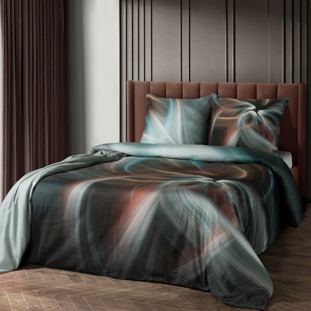 Pościel satynowa PRISMA 220x200 Eva Minge Eurofirany stalowa w artystyczne smugi kolorów